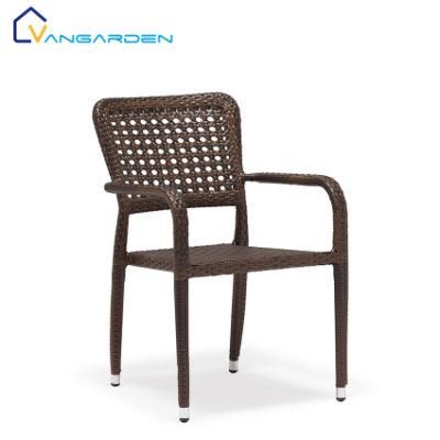 Brown Outdoor Furniture Designer Rattan Plastic Stackable Arm Dining Chair