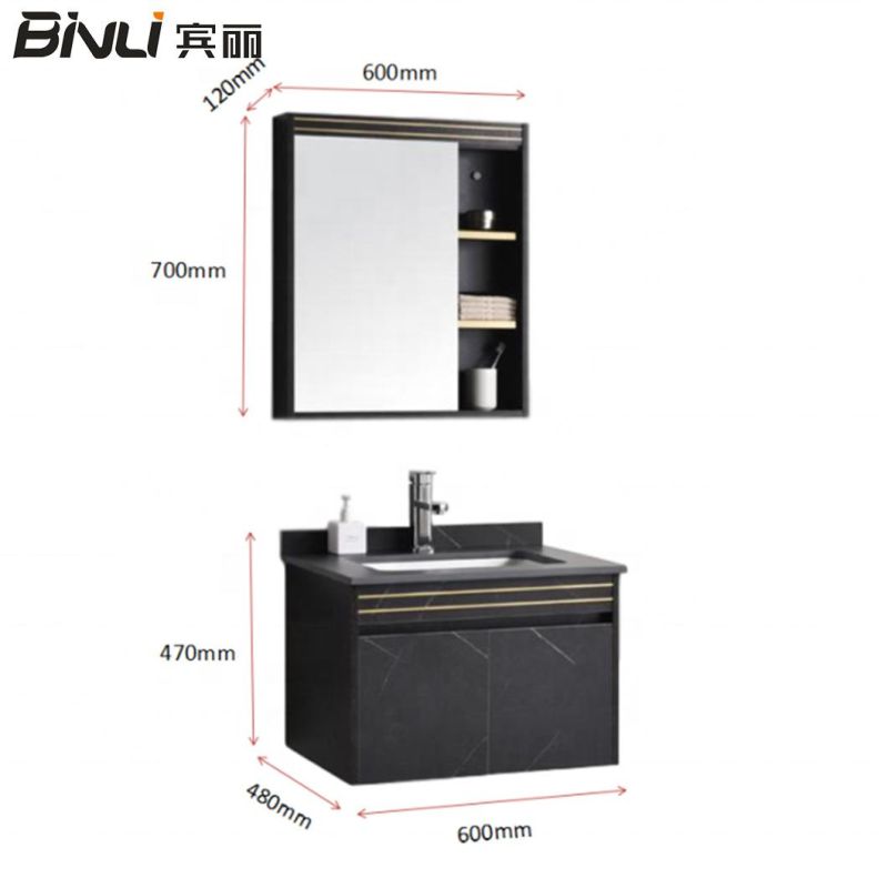 European Style Design Bathroom Furniture Metal Frame Mirror Bathroom Vanity with Rock Plate Sink