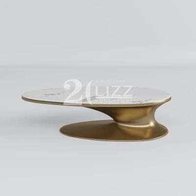 Stylish Nordic Style White and Gold Marble Coffee Table Modern Luxury Sintered Stone Side Table