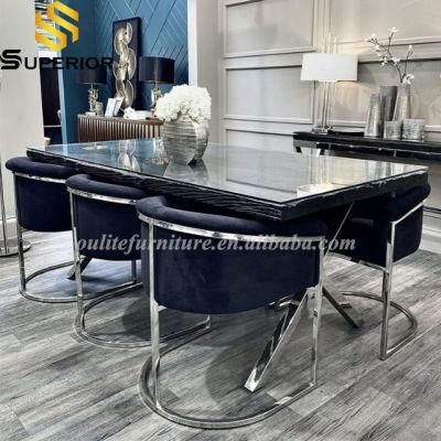 Clear Glass Top Silver Frame Dining Table with Chairs Set