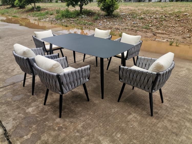 Luxury Garden Outdoor Garden Aluminum Rattan Patio Rope Weaving Dining Furniture