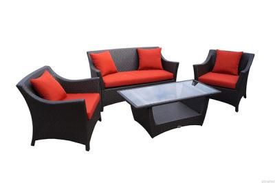 4PCS Popular Red Rattan Lounge Sofa Set Aluminium Garden Furniture