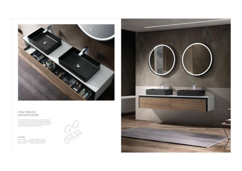 European Wall Mounted Hotel Home Bathroom Vanity Furniture with Round LED Mirror