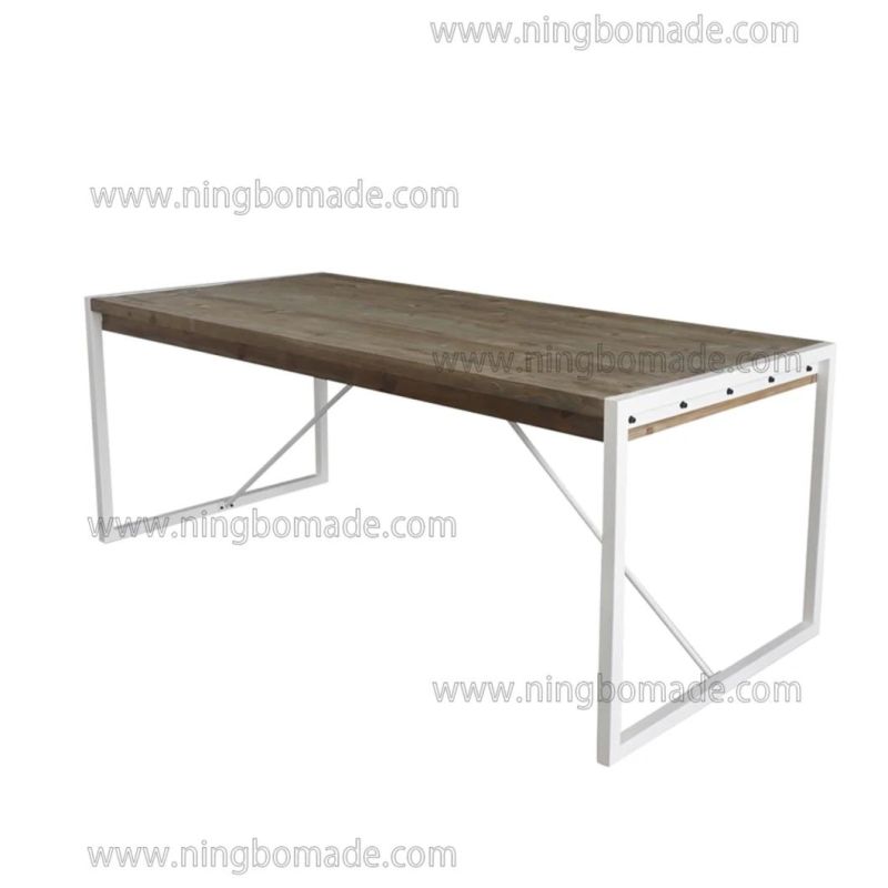 French Classic Provincial Vintage Furniture Natural Recycled Fir Wood and Pure White Iron Kd Dining Table