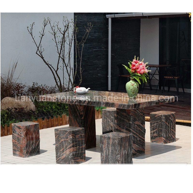 Green Granite Stone Outdoor Park Bench and Table