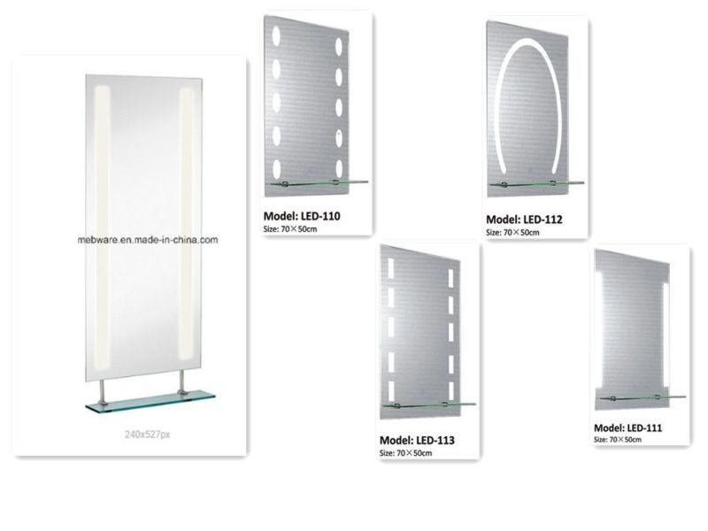 High Brightness LED Bathroom Mirror for Hotel with Rack Shelf