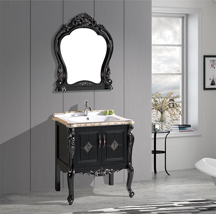 Antique European Hot Sale PVC Ceramic Basin Floor Mounted Basin Washbasin Floating Vanity Furniture Bathroom Cabinet