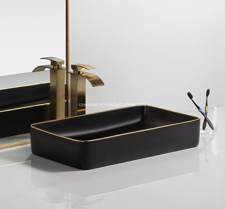 European Style Table Mounted Rectangle Art Sink Ceramic Wash Basin