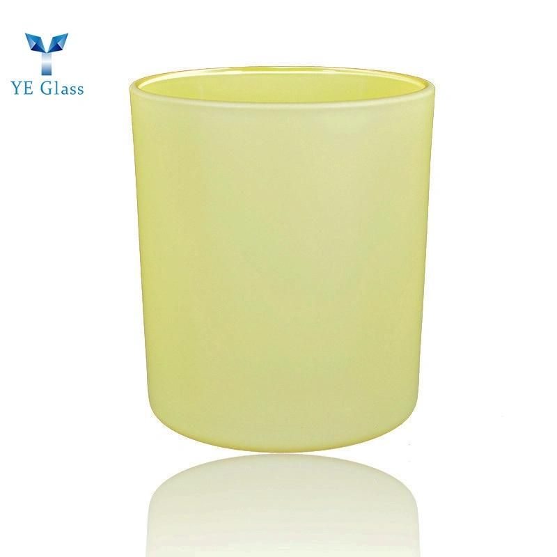 Candy Yellow Frosted Candle Holder with Bamboo Lid for Decoration