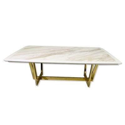 Light Luxury European Style Mable Top Dining Table with Metal Legs for Villa Hotel