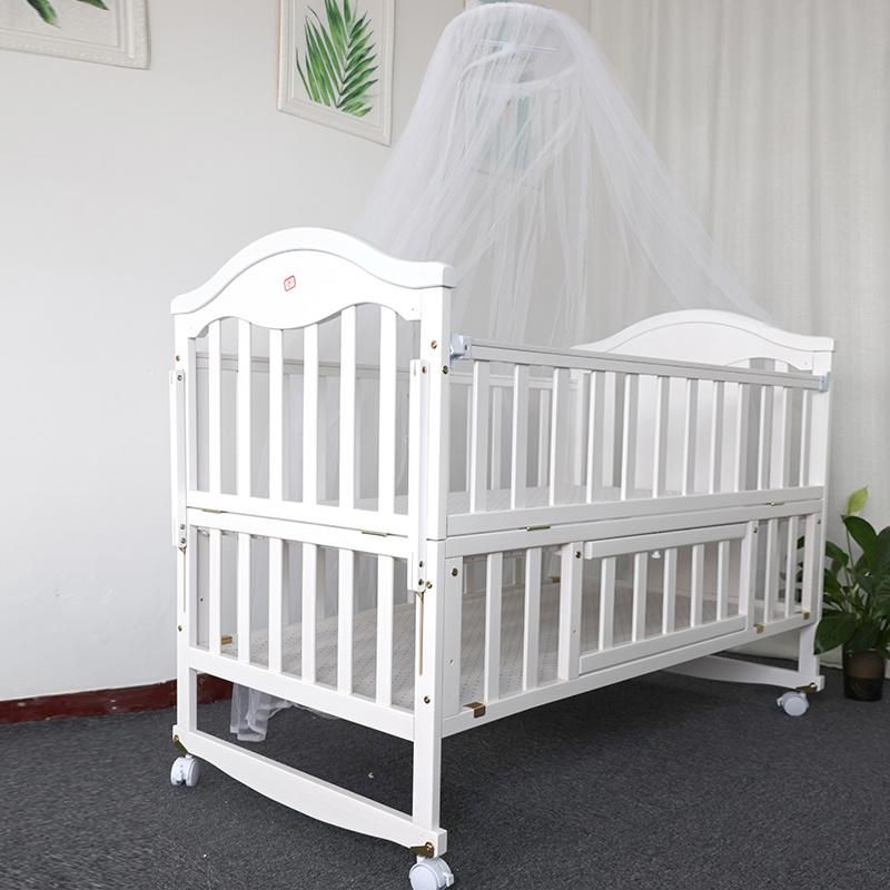 European Quality Portable Fashion Wooden Baby Crib Baby Bed Bedside Crib with Mosquito Net