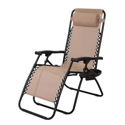 Zero Gravity Lounge Chair with Cup Holder Outdoor Leisure Sling Deck Chair Adjustable Foldable Relax Lounge