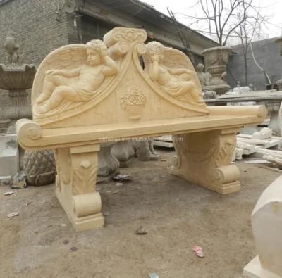 Outdoor Decorative Marble Stone Carved Angel Statue Benches Stone Carve Bench
