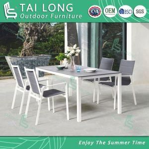 Chinese Outdoor Textile Stackable Chair Garden Dining Table with Stone Glass