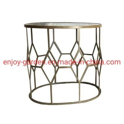 Wrought Iron Mirror Top Gold Accent Coffee Table