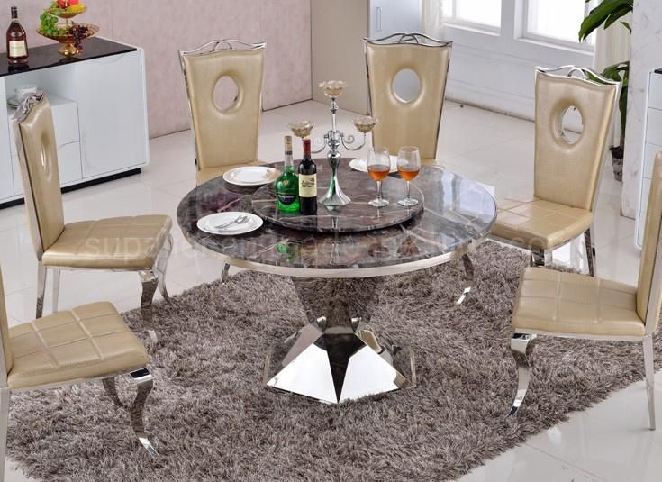 Modern Furniture Round Rotating Artificial Marble 6 Seater Dining Table
