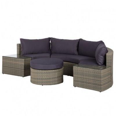 Outdoor Wicker Sectional Set (Sofa and Round Glass Top Coffee Table)