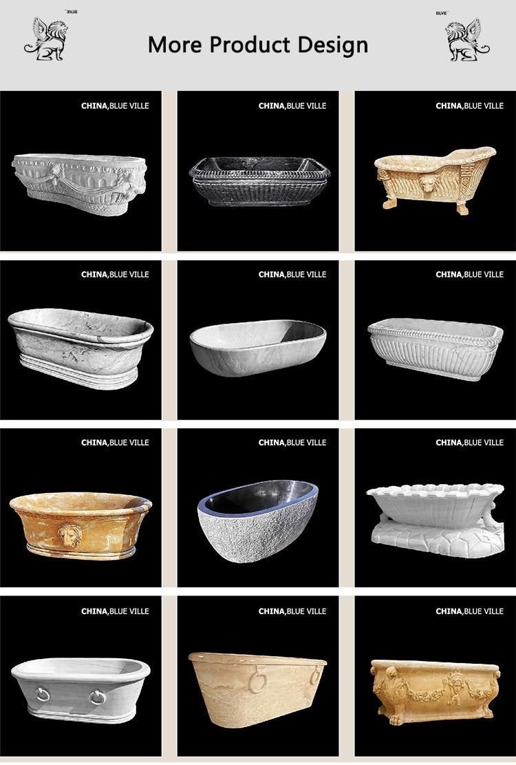 Blve European Style Home Decoration Freestanding Stone Bathtub Solid Marble Bath Tub