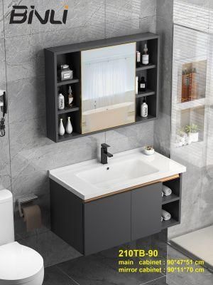 European Luxury Modern Stainless Steel Mirror Sink Bathroom Cabinet Combo Set Bathroom Vanity