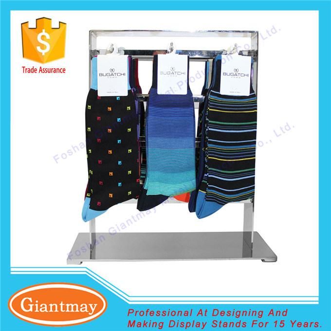 Double Sided Countertop Rotating Metal Display Sock Rack with Hooks