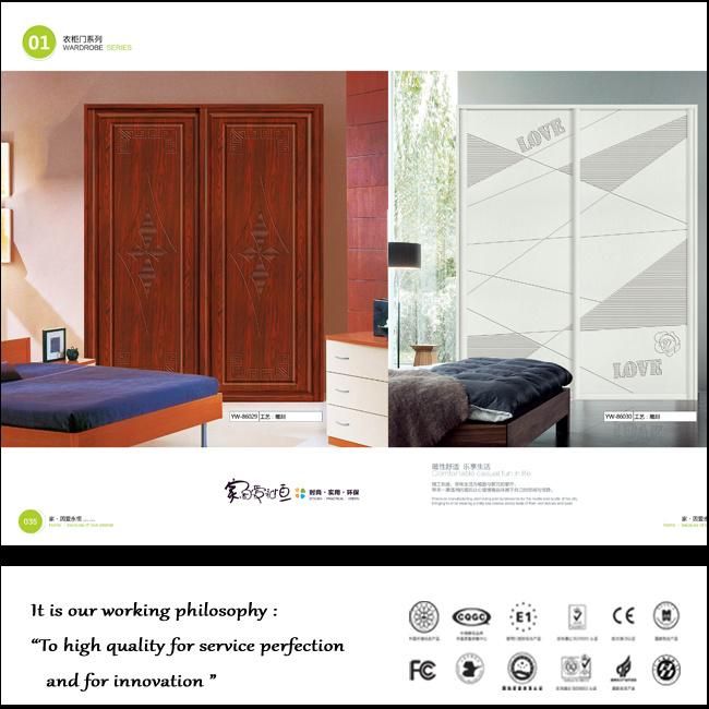 European Style PU Leather Sliding Wooden Bedroom Wardrobe