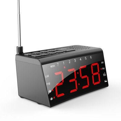 Desk and Table Am/FM Radio with Clock and Larger Digital LED Words Display Screen Combining with Dual Alarm and Snooze Mobile Phone Charging