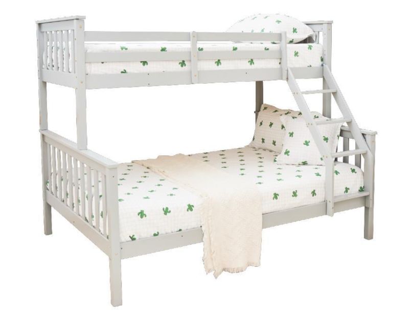 White Solid Wood Triple Bunk Bed 3 Sleeper Twins Children, Can Be Separated Into a Single Bed and a Double Bed