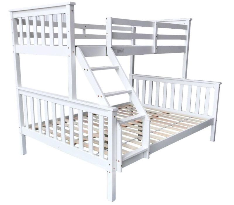 White Solid Wood Triple Bunk Bed 3 Sleeper Twins Children, Can Be Separated Into a Single Bed and a Double Bed