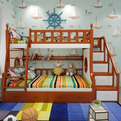 Pine Wood Twin Over Full Bunk Bed with Ladder for Kids