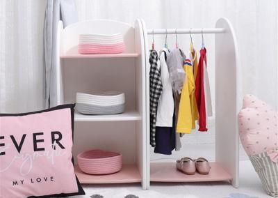3-Tier Open Shelf Kids Storage Cabinet Wood Coat Rack Hanger with Shelf for Toddler