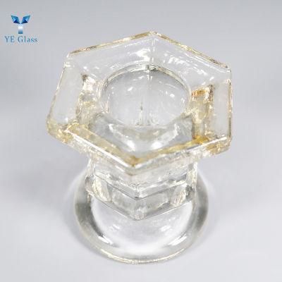 Customized Hexagonal Shape Transparent Glass Candle Holder for Decoration