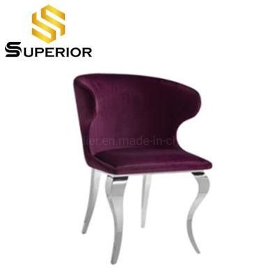 China Manufacturer European Style Stainless Steel Red Wine Velvet Dining Room Chair