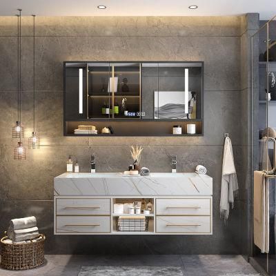 European Style Bathroom Furniture Metal Handle LED Mirror Bathroom Cabinet