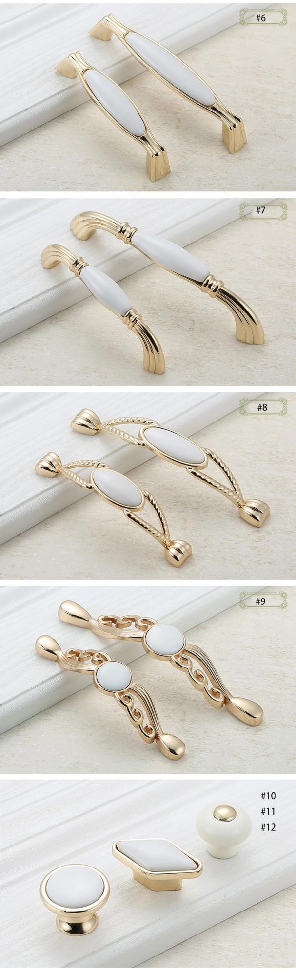 American European Type Simple Design Ceramic Zinc Alloy Gold Wardrobe Dresser Drawer Door Knobs Pulls Handles Kitchen Cabinet Fittings Furniture Pull Handle