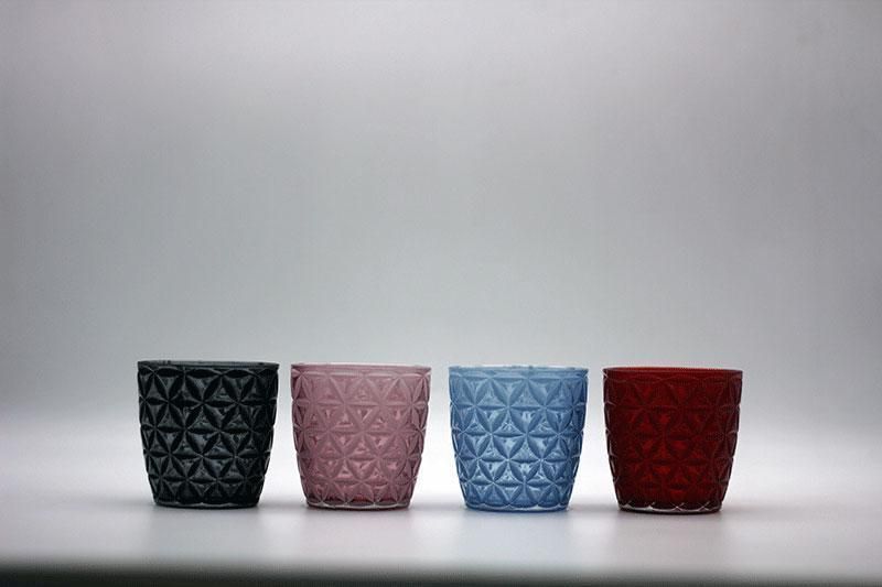 Glass Candle Holder with Various Color and Different Embossed Pattern