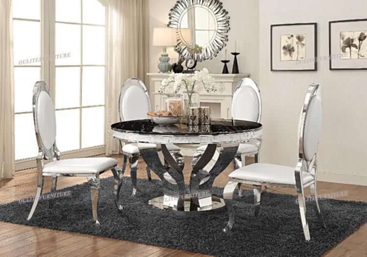 Royal Design Faux Marble Top Dining Table with Steel Frame