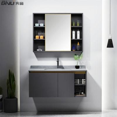 Modern European Stainless Steel Bathroom Furniture Vanity Wall Mounted Artificial Stone Cabinet with Basin Sink