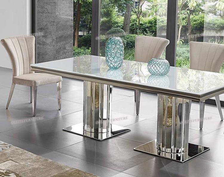 Rectangle White Tempered Glass Dining Room Table with Chair Sets