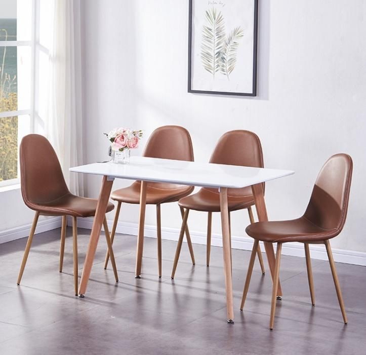 Modern Comfortable European Nordic PU Fabric Wood Grain Metal Leg Dining Chair for Dining Room