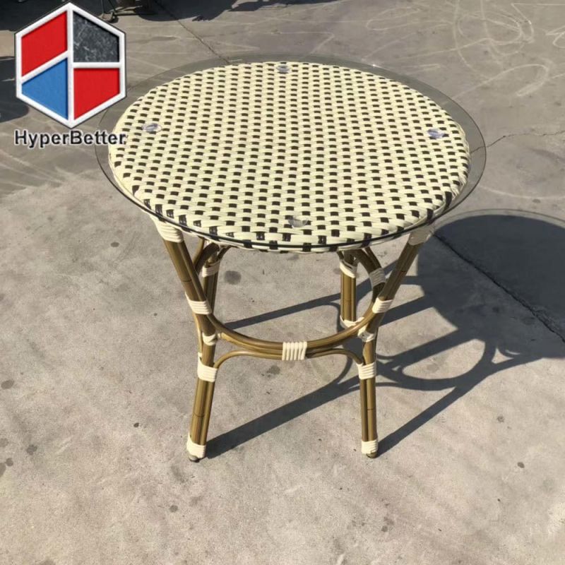 PE Rattan Table with Glass Table Top Garden Table