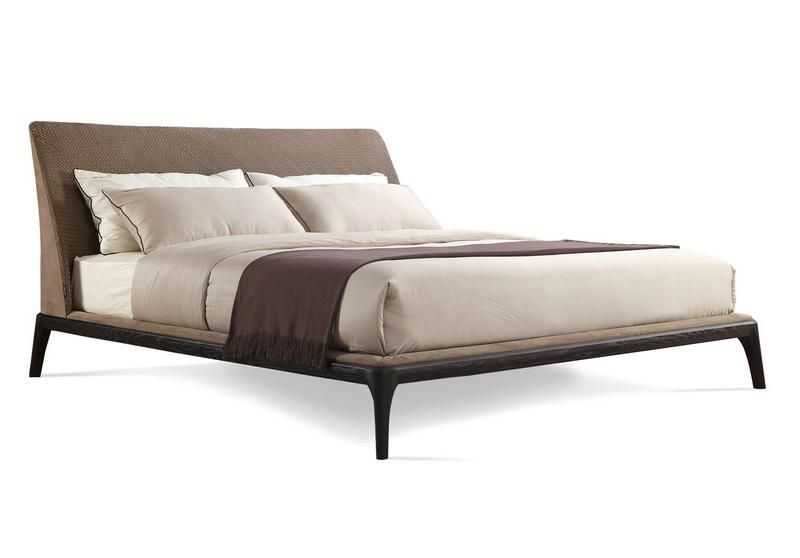 Concise Home Minimalist Style Bedroom Furniture Genuine Leather or Fabric Upholstered Metal Legs Double Bed