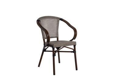 Wholesale Outdoor Balcony French Cafe Bistro Aluminum Bamboo Look Wicker Rattan Chair