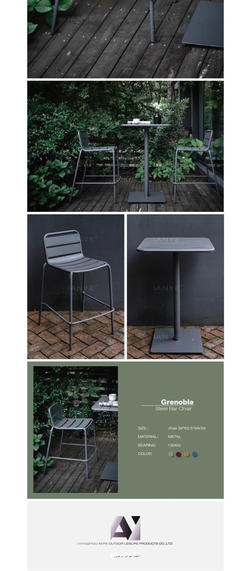 Simple Design Durable Dark Grey Metal High Dining Chair for Bar and Cafe restaurant Furniture