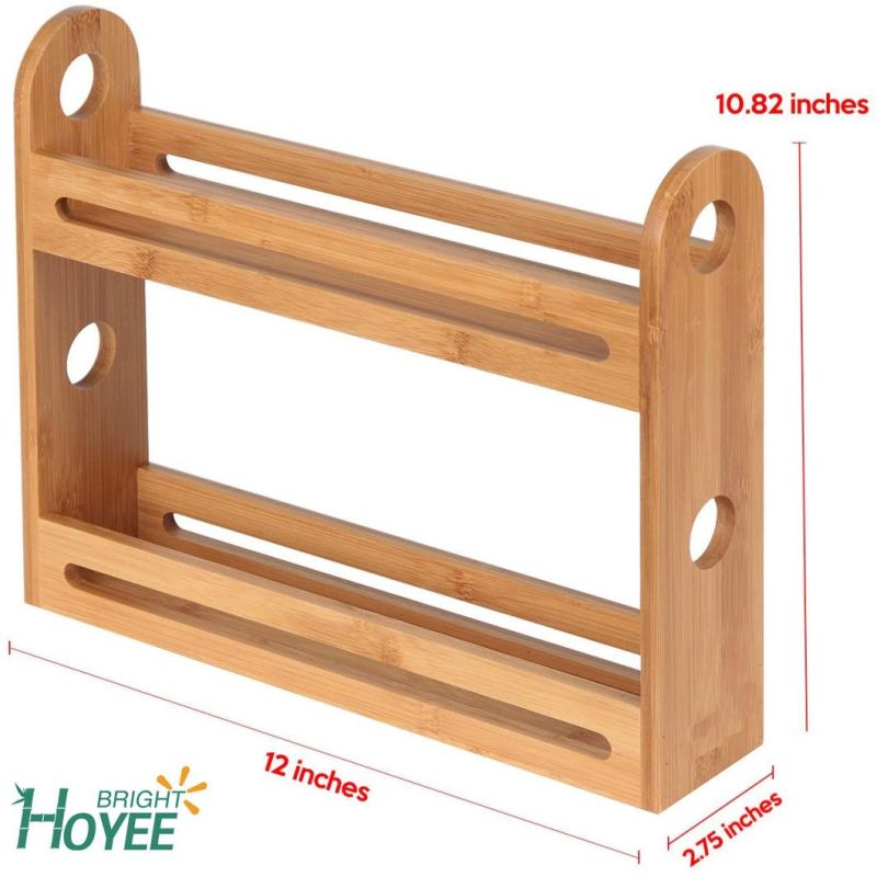 Bamboo Spice Rack Two Tier Kitchen Countertop Worktop Display Organizer Spice Bottles Holder Stand Shelves