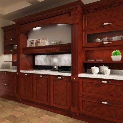 Custom Made Antique Luxury European Villa Style Solid Wood Kitchen Cabinet for Sale