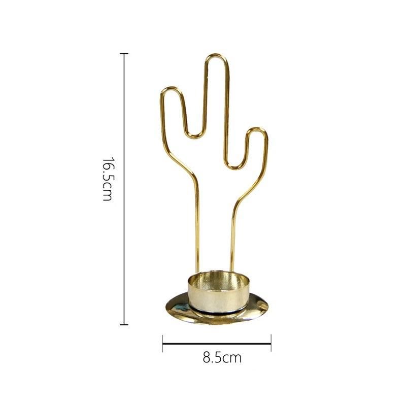 Simple Modern European Home Decoration Desktop Ornaments Golden Metal Cactus Candlestick Candle Cup