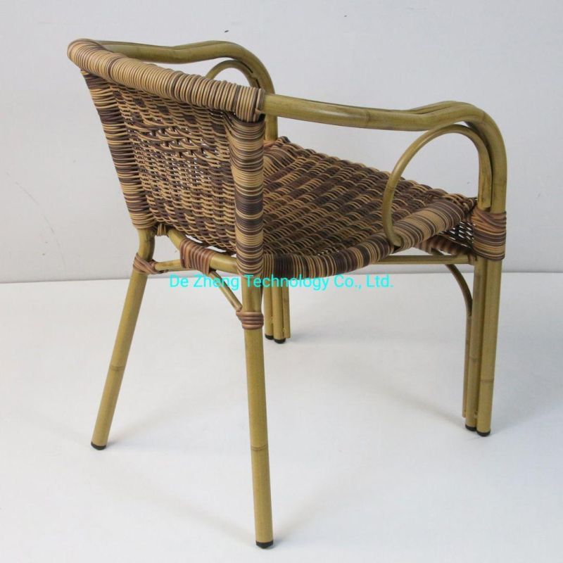 Bamboo Color Powder Coated Double Aluminum Tubes Reinforce Restaurant Cafe Rattan Furniture