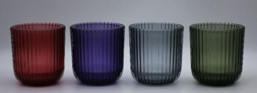 Glass Candle Holder with Various Color and Different Embossed Pattern