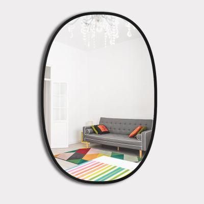 Modern Wall Mounted Bathroom Pill Shape Matte Black Mirror for Living Room