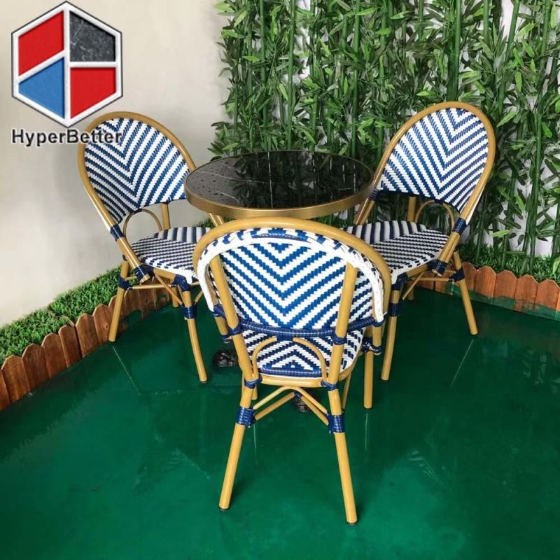 Arm Parisian Cafe Chairs Blue with White Rattan